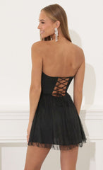 Striped Tulle A-Line Dress in Black