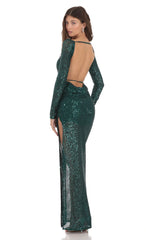 Sequin Open Back Dress in Green