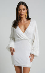 Erine Mini Dress - Long Sleeve Sequin Dress in White