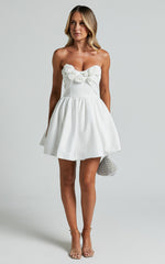 Angeletta Mini Dress - Sweetheart Rosette Detail Fit & Flare in White