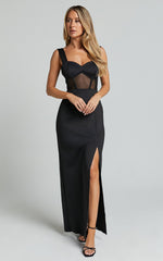 Perrie Midi Dress - Mesh Corset Dress in Black
