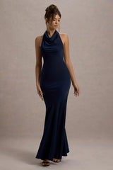Amelita | Navy Satin Cowl-Neck Maxi Dress