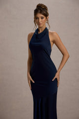 Amelita | Navy Satin Cowl-Neck Maxi Dress