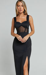Perrie Midi Dress - Mesh Corset Dress in Black