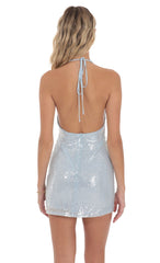 Sequin Butterfly Embellished Dress in Light Blue