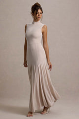 Ulani | Champagne High-Neck Maxi Dress With Open Back