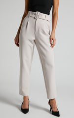Milica Trousers - Belted High Waisted Trousers in Beige