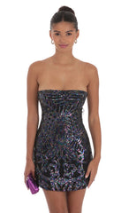 Sequin Mesh Strapless Dress in Black
