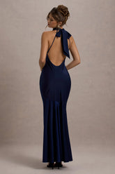 Amelita | Navy Satin Cowl-Neck Maxi Dress