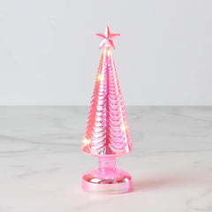 LED Lit Pink Glass Star-Topped Holiday Tree