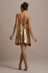 Nevada | Gold Embellished Strappy Halter-Neck Mini Dress