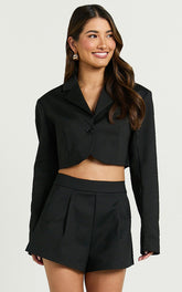 Florence Shorts - High Waist Mini Pleated Shorts in Black