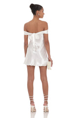 Satin Off Shoulder Dress in White