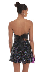 Sequin Mesh Strapless Dress in Black