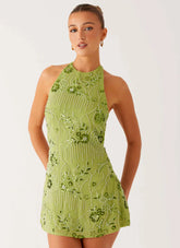 Leo Beaded Mini Dress - Green