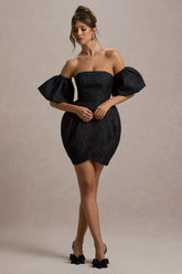 Ramone | Black Bardot Mini Dress With Tulip Hem