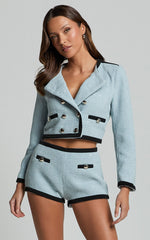 Gina Jacket - Contrast Button Through Jacket in Ice Blue