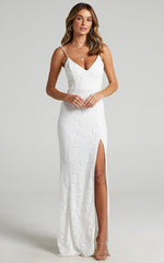 Always Extra Maxi Dress - Thigh Split Dress in White Lace