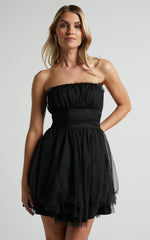 Brooke Mini Dress - Tulle Frill Detail Mini Dress in Black