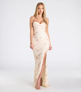 Jennifer Cowl Neck Bodycon Floral Velvet Formal Dress