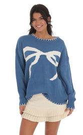 Bow Print Jumper in Blue