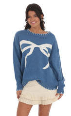 Bow Print Jumper in Blue