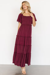 Lenora Smocked Dotted Maxi Dress | Wine