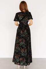 Leslie Velvet Maxi Dress | Black + Deep Jade Floral