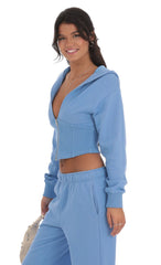 Cropped Pointed Hoodie Sports Suit in Light Blue