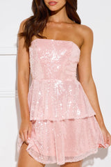 Spectacular Sequin Strapless Mini Dress Pink