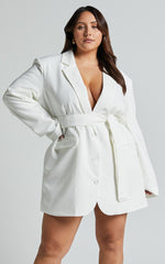 Denali Mini Dress - Tie Waist Blazer Dress in White