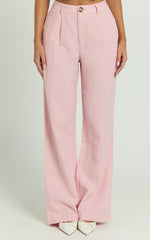Bree Pants - Linen Mid Rise Relaxed Straight Leg Tailored Trousers in Light Pink