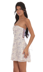 Floral Sequin Strapless Fit and Flare Dress in Lilac