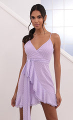 Wrap Dress in Lilac Dotted Chiffon
