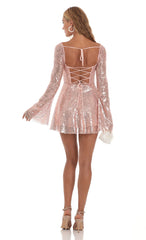 Sequin Flare Dress in Rose Gold