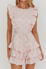 Weekend Muse Sleeveless Layered Frill Romper Pink