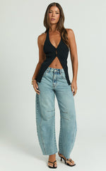 Ada Jeans - Mid Waisted Recycled Denim Horseshoe Jeans in Mid Blue Wash