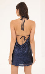 Sequin Halter Dress in Blue
