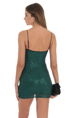 Sequin Lace Trim Dress in Green