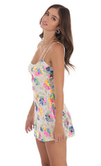 Mesh Multi Color Sequin Dress in White