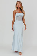 Nerida Sheer Waist Back Twist Maxi Dress Blue