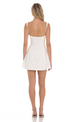 Textured Floral Triple Ties Dress in White