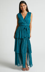 Alana Midi Dress - Short Sleeve Plunge Aline Dress in Emerald