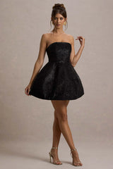 Clarabell | Black Sequin Bandeau Structured Mini Dress