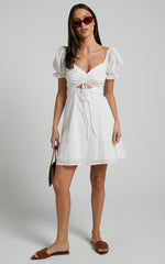 Soft Mention Mini Dress - Puff Sleeve Dress in White Floral