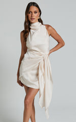 Behati Mini Dress - High Neck Wrap in Oyster