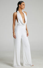 Julien Jumpsuit - Backless Wide Leg Cowl Neck Sequin Jumpsuit in White