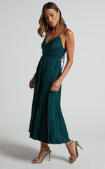 Zayla Midi Dress - Plisse Twist Front Dress in Emerald