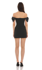 Off Shoulder Bow Sleeves Dress in Black