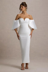 Dalani | White Corset Maxi Dress With Satin Puff Sleeves